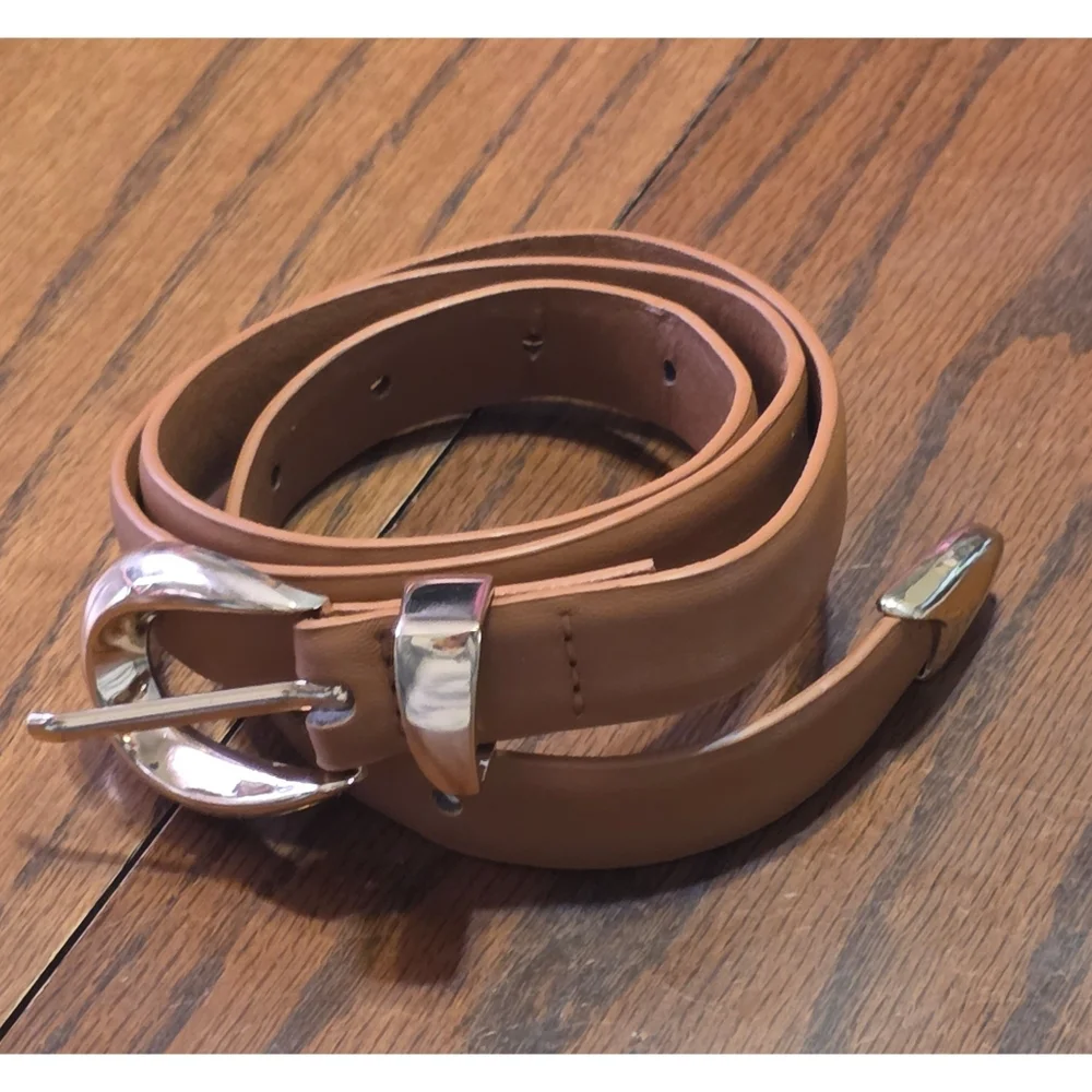 Faux Leather Brown Belt Brass Buckle